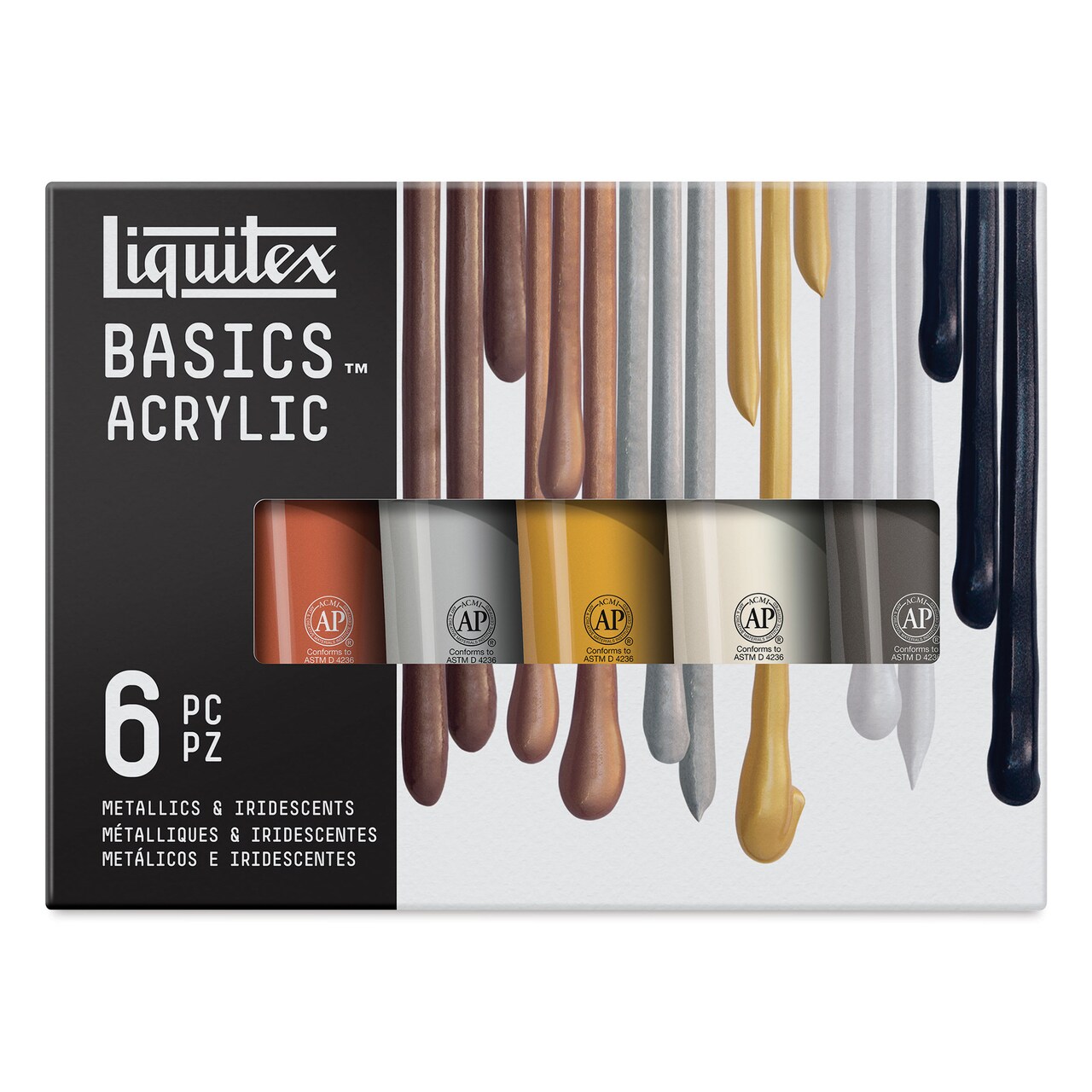 Liquitex Basics Acrylic Paints - Set of 6, Metallic and Iridescent, 118 ml